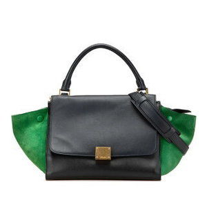 Celine Trapeze Shoulder Bag Black Green Suede Leather